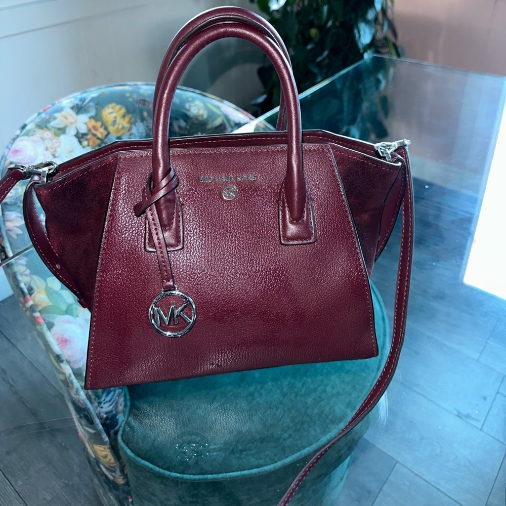 Michael Kors burgundy leather suede handbag crossbody